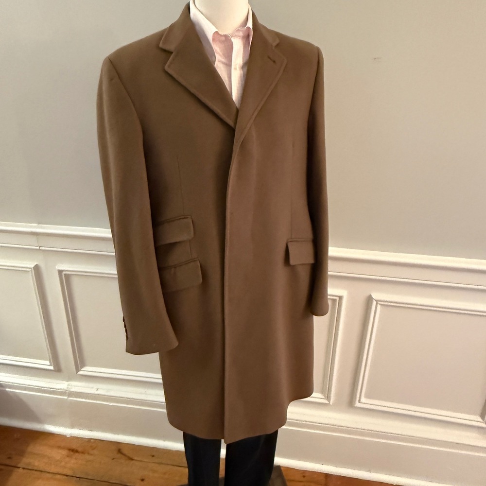 Mens Vintage Wool Cashmere Coat | Size 40 | Camel Made in Italy | Small‎ Flaws